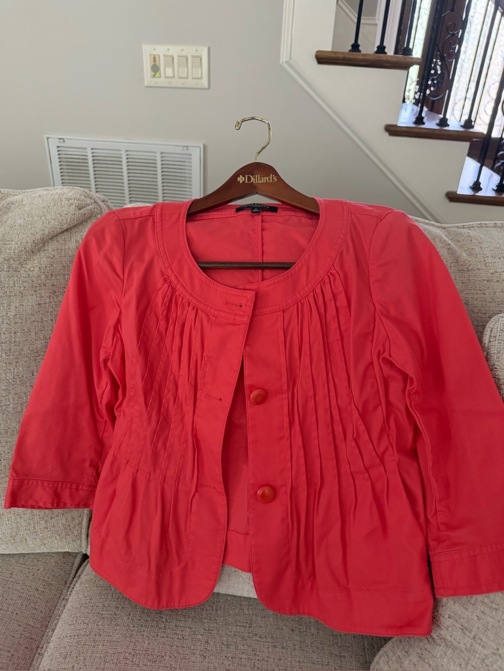 Talbots Coral Red Pleated Cotton Blazer